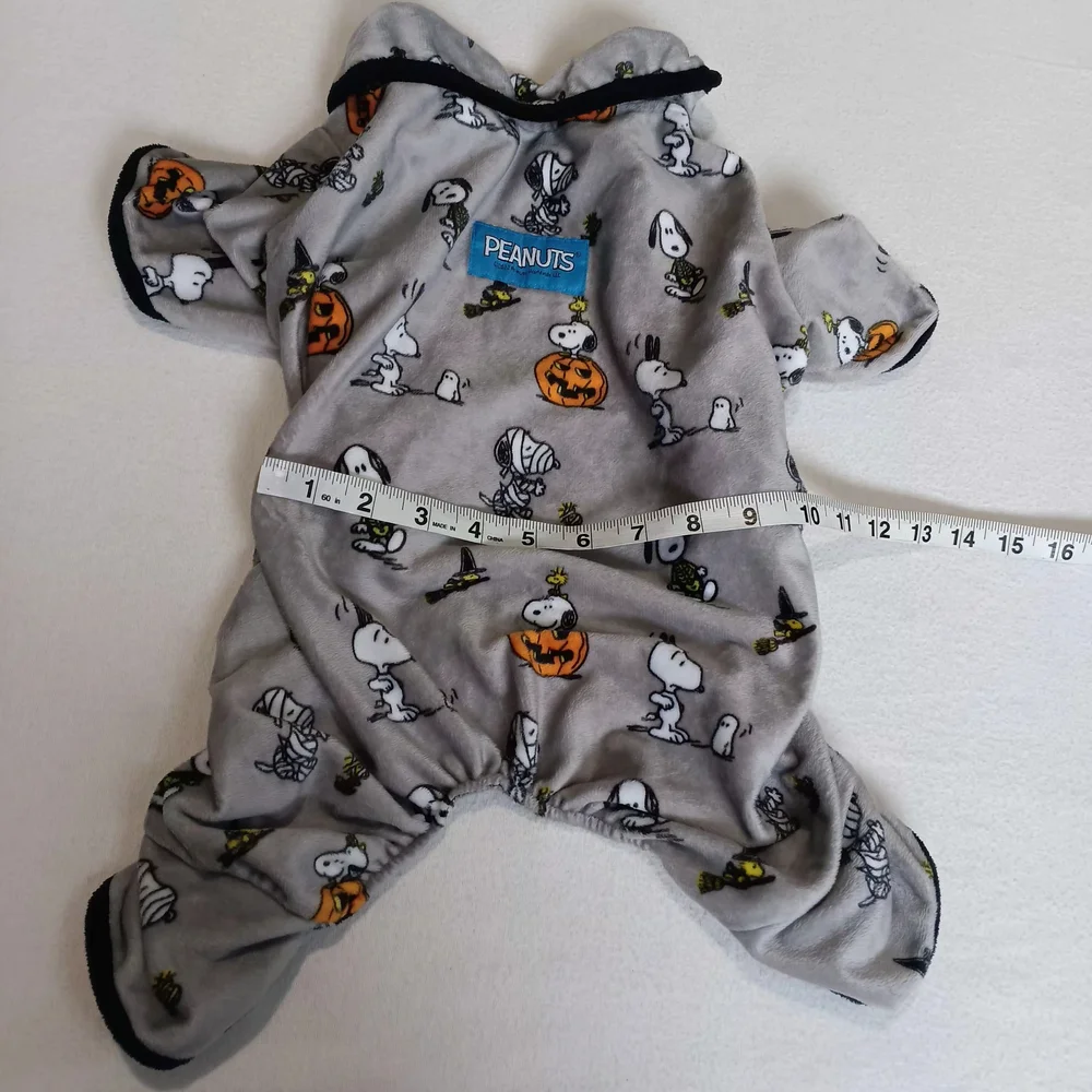 Peanuts Halloween Gray Snoopy Sz S Dog Sweater With Snap Buttons Mummy, Pumpkin